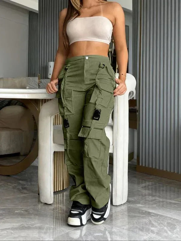 Retro Cargo Pants with Multiple Pockets - MozaWear