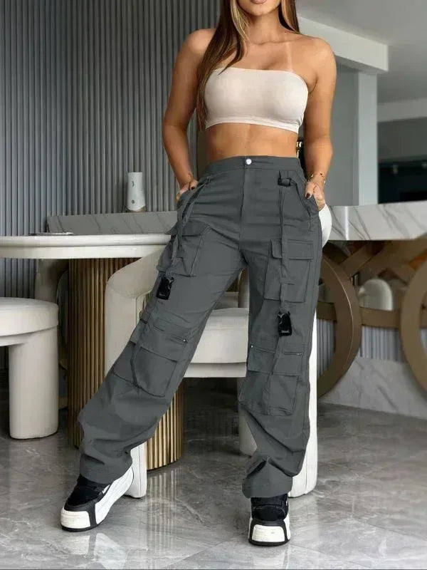 Retro Cargo Pants with Multiple Pockets - MozaWear