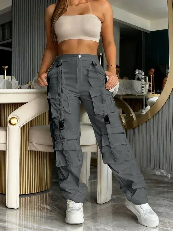 Retro Cargo Pants with Multiple Pockets - MozaWear