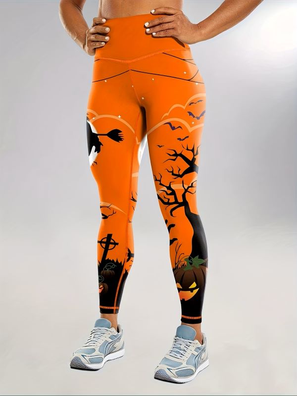 Calças legging de ioga de cintura subida com tema de Halloween