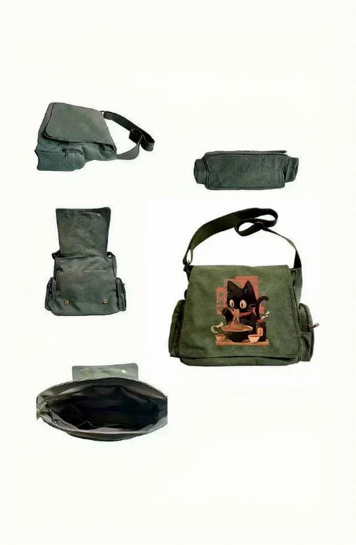 Cat & Ramen Print Tote Bag - Retro - MozaWear