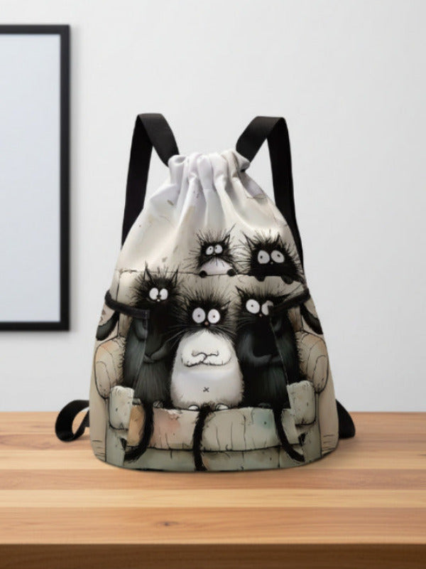 Sofa Straw Cat Pattern Printed Drawstring Backpack - MozaWear