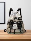 Sofa Straw Cat Pattern Printed Drawstring Backpack - MozaWear