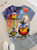 T-Shirt with a Quirky Colorful Bird Print - MozaWear