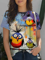 T-Shirt with a Quirky Colorful Bird Print - MozaWear