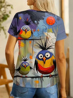 T-Shirt with a Quirky Colorful Bird Print - MozaWear