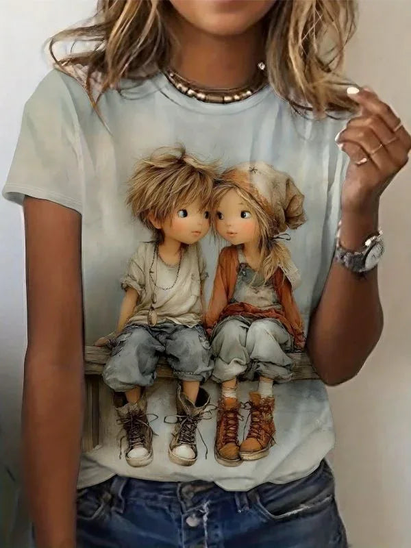 Two cute couple kids t-shirt women - MozaWear