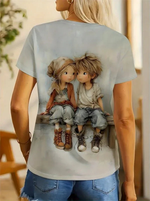 Two cute couple kids t-shirt women - MozaWear