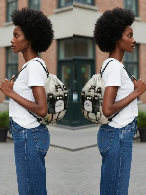 Sofa Straw Cat Pattern Printed Drawstring Backpack