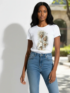 Women'S White T-Shirt with Braided Mother and Daughter - MozaWear