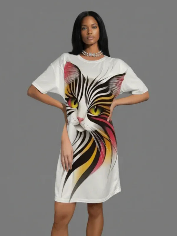 Women's Nightdress with Cute Kitten & Cat Print - MozaWear