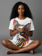 Women's Nightdress with Cute Kitten & Cat Print - MozaWear