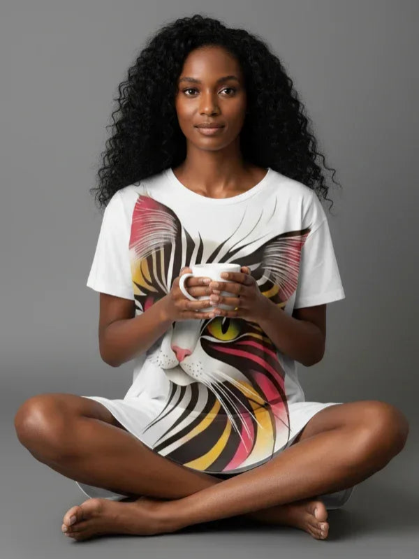 Women's Nightdress with Cute Kitten & Cat Print - MozaWear