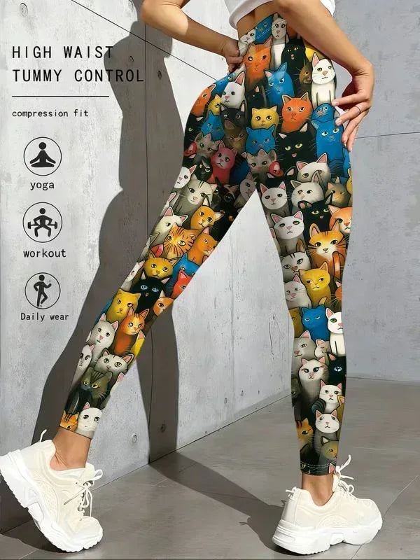 Women'S Ultra-Soft Digital Cat Print Leggings - MozaWear