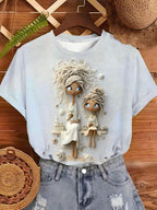 Women'S White T-Shirt with Braided Mother and Daughter - MozaWear