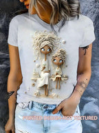 Women'S White T-Shirt with Braided Mother and Daughter - MozaWear