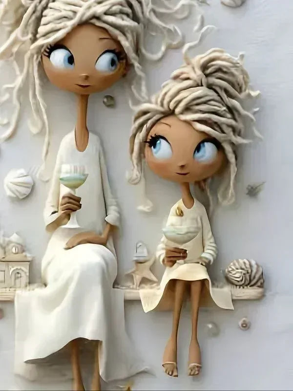 Women'S White T-Shirt with Braided Mother and Daughter - MozaWear