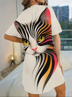 Women's Nightdress with Cute Kitten & Cat Print - MozaWear