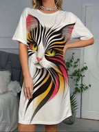Women's Nightdress with Cute Kitten & Cat Print - MozaWear