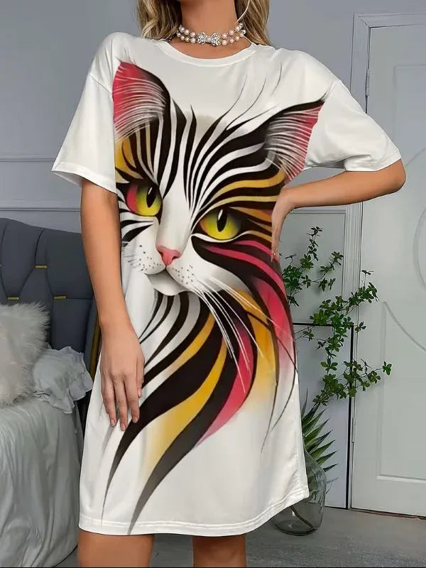 Women's Nightdress with Cute Kitten & Cat Print - MozaWear