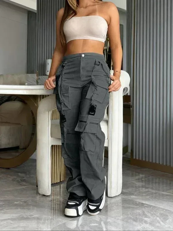 Retro Cargo Pants with Multiple Pockets - MozaWear
