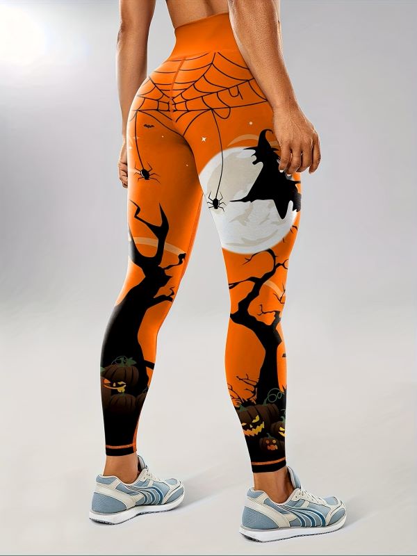 Calças legging de ioga de cintura subida com tema de Halloween