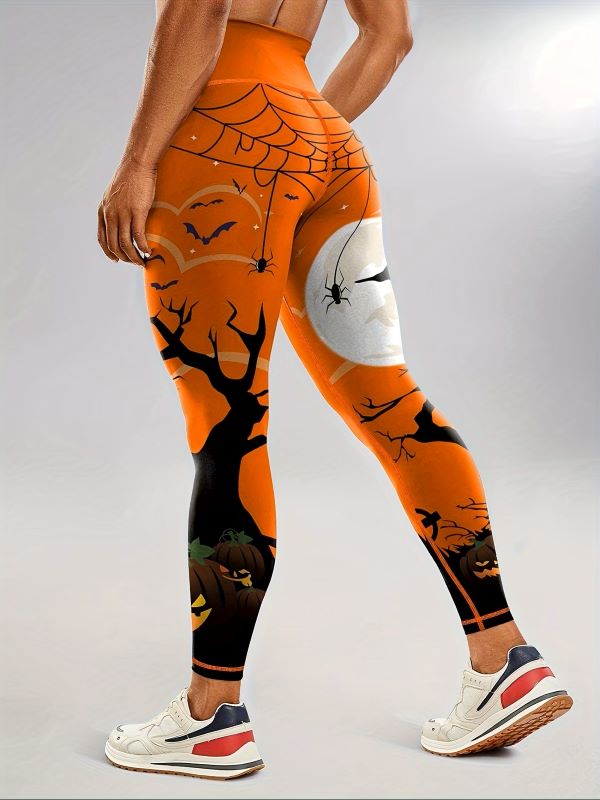 Calças legging de ioga de cintura subida com tema de Halloween