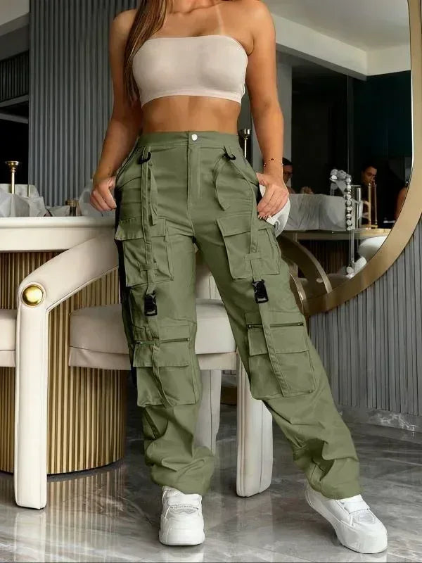 Retro Cargo Pants with Multiple Pockets - MozaWear
